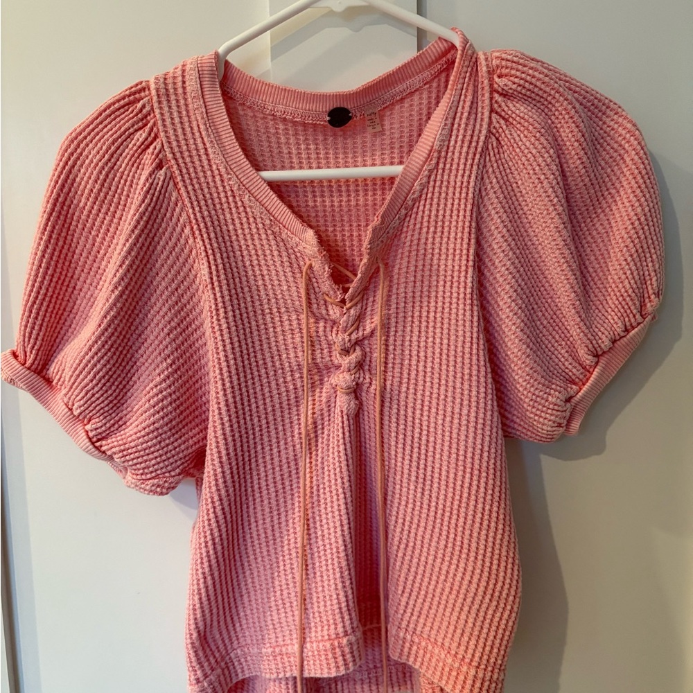 Free People Pink Puff Short Sleeve Top